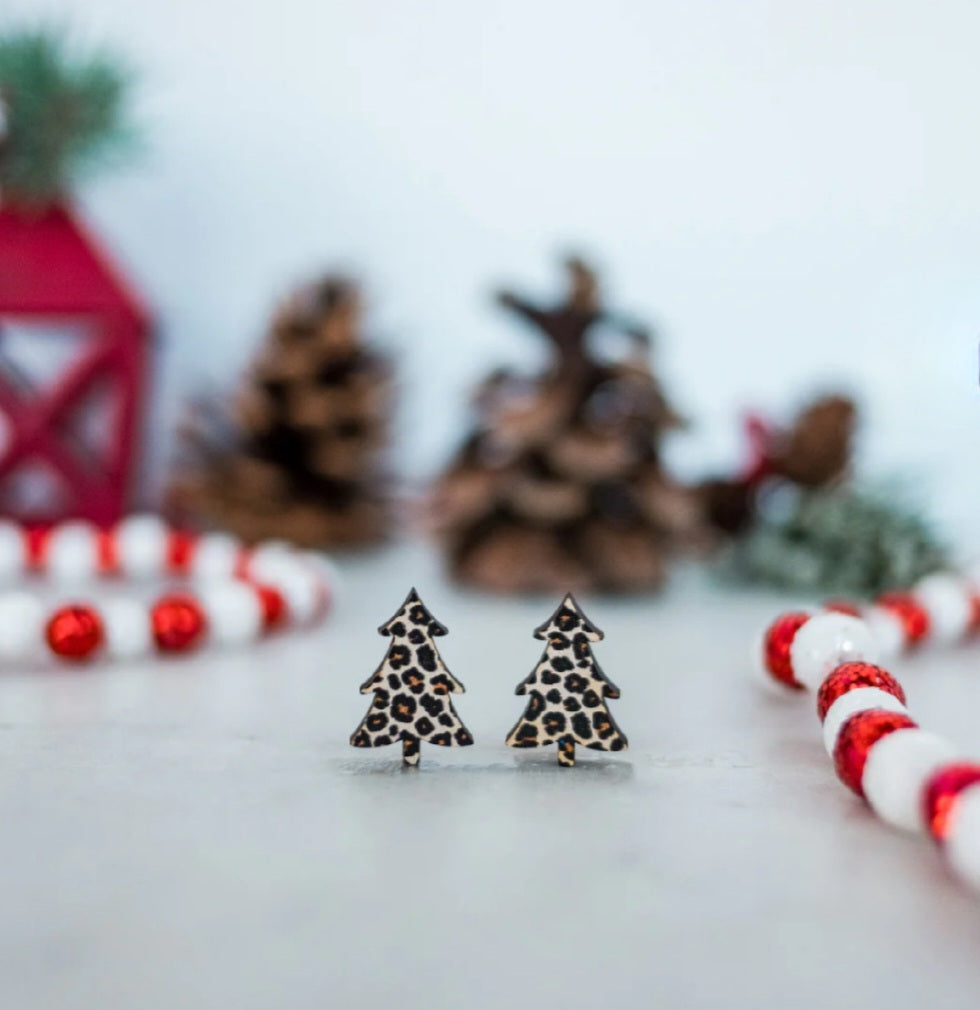 Micro Leopard Christmas Tree Stud Earrings