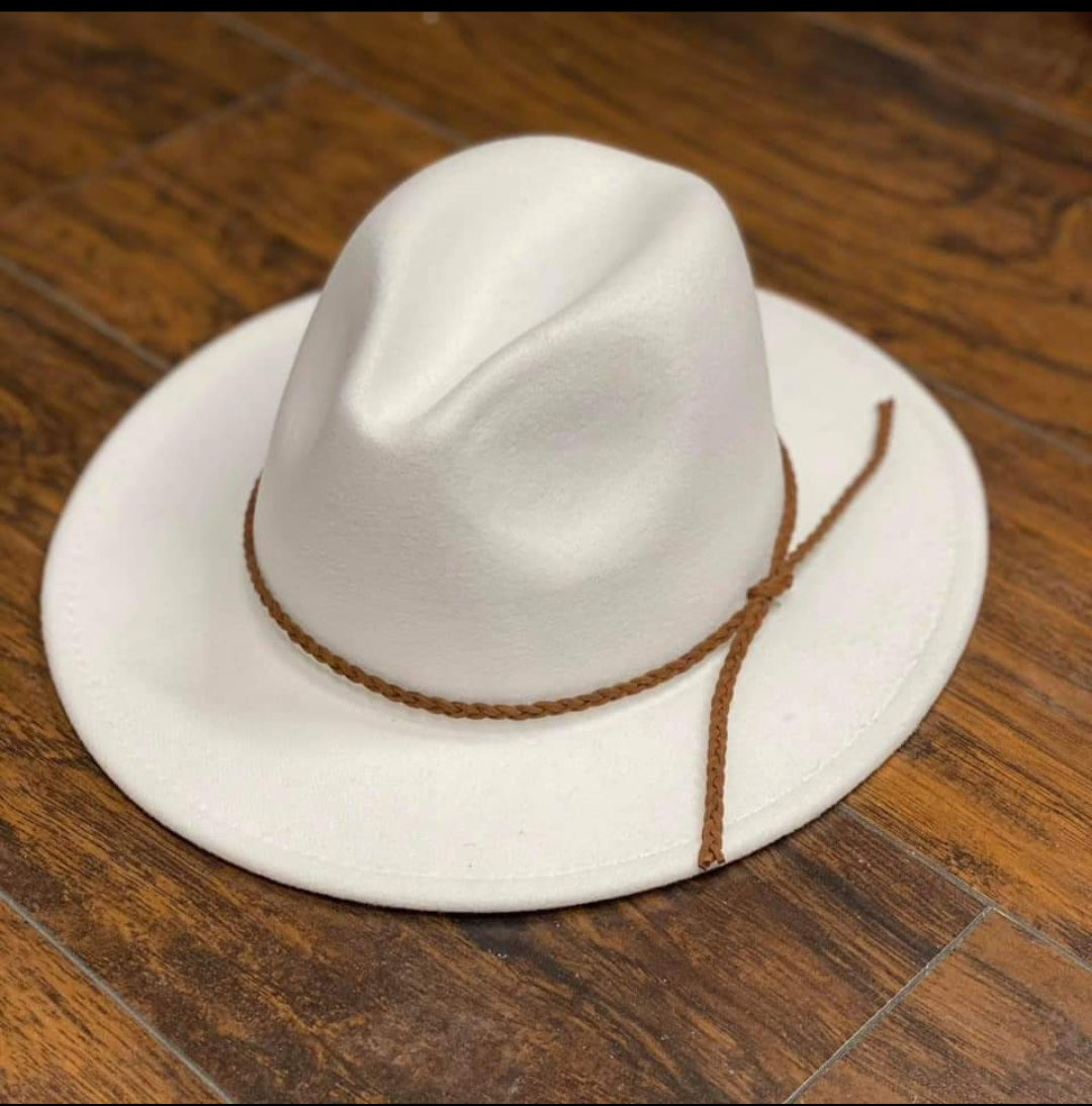 White Felt Leather Braided Hat