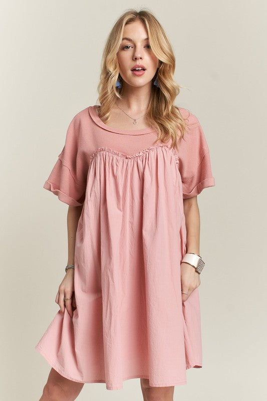 ADORA Round Neck Half Sleeve Babydoll Dress