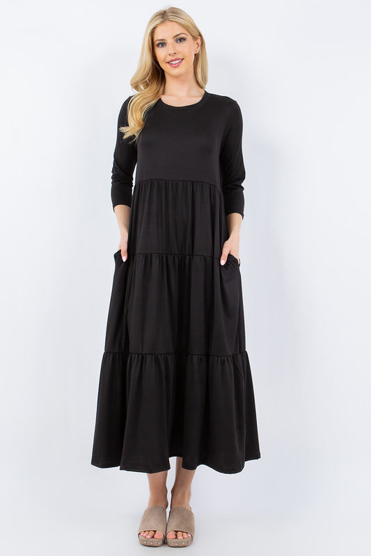 Celeste Full Size Tiered Midi Dress with Pockets