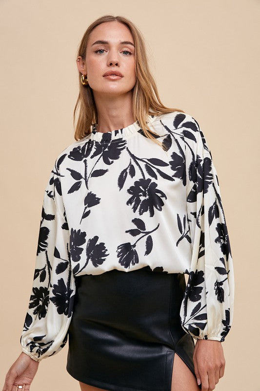 Annie Wear Frill Printed Balloon Sleeve Blouse