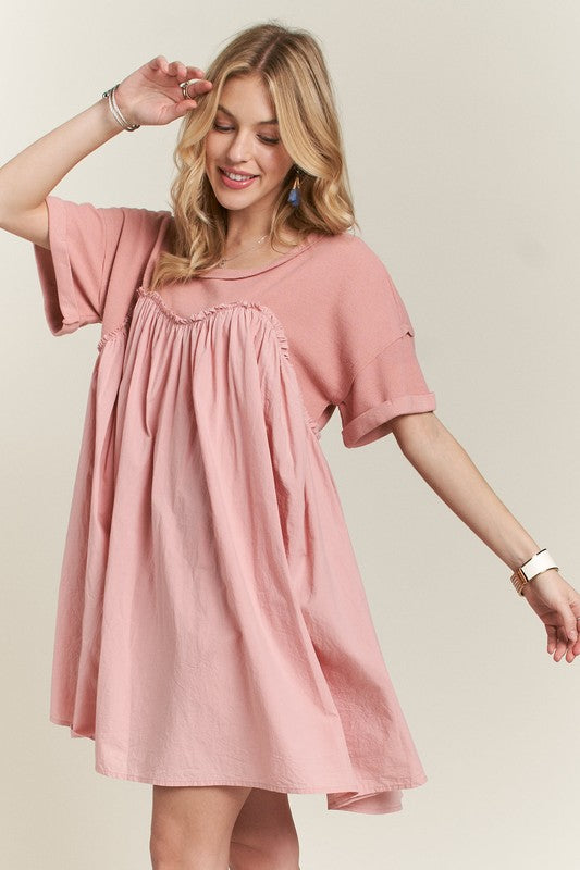 ADORA Round Neck Half Sleeve Babydoll Dress