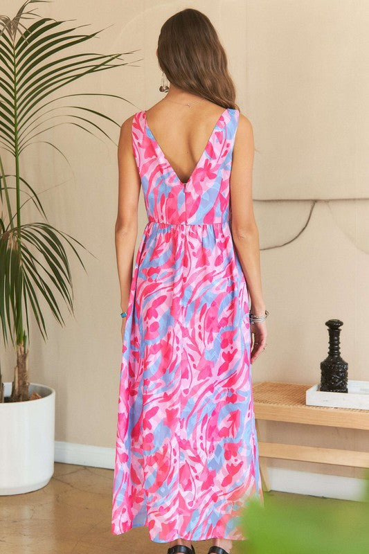 ADORA Abstract Floral V-Neck Maxi Dress