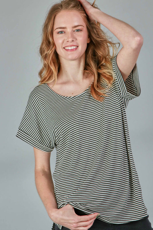 Stripe Back Bar Crew Neck Top